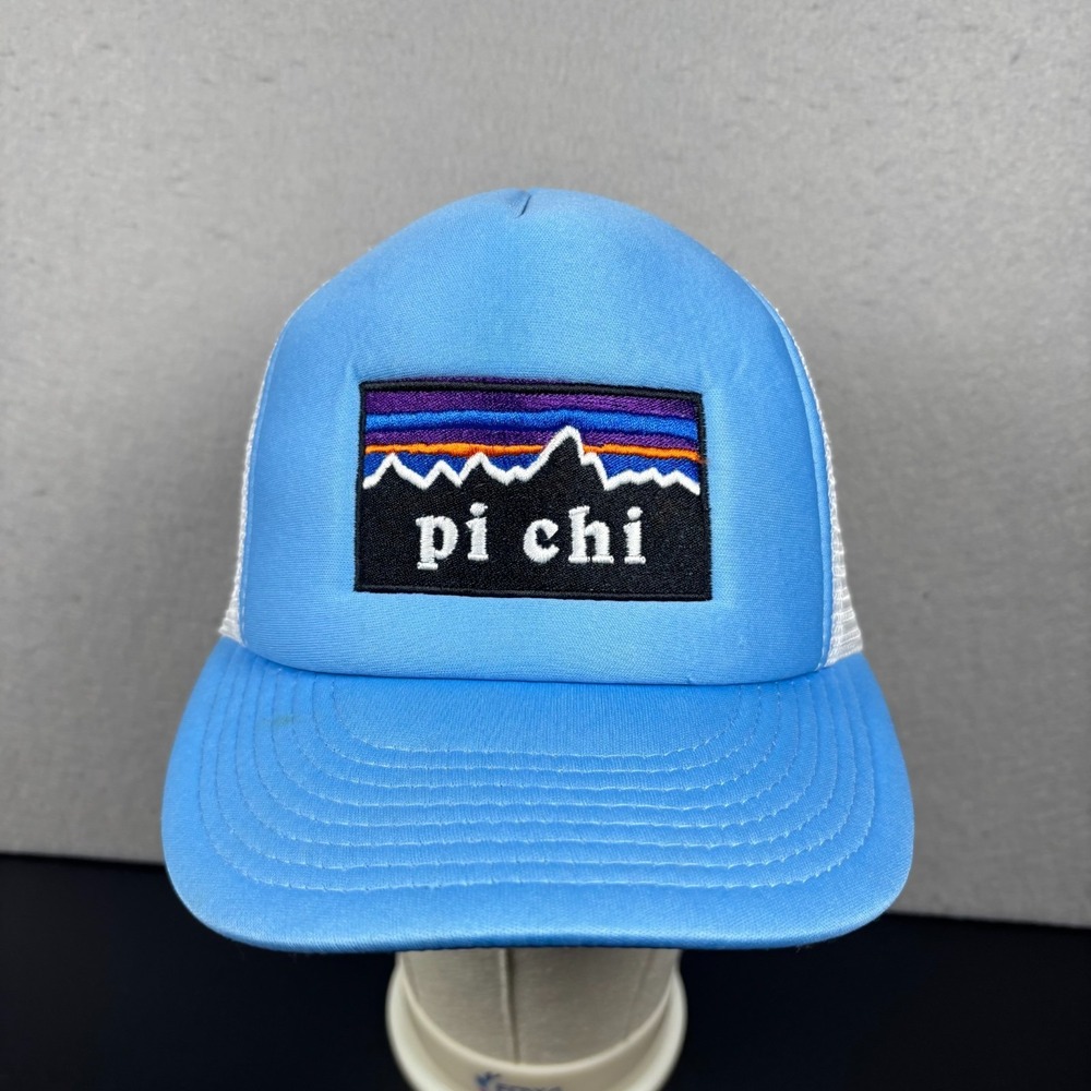 Pi Chi Trucker Hat Blue White Mountains Unisex OSFM Fraternity Sorority Cap